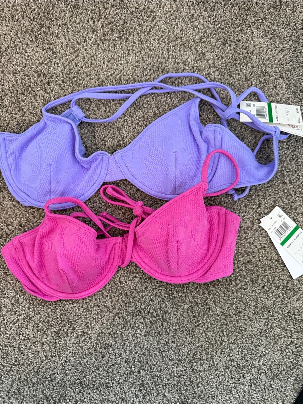 Salt + Cove Lavender and Hot Pink Underwire Bikini Tops - Textured Molded Cups